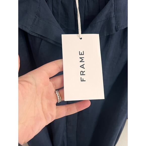 Frame Gillian Puff Sleeve Tie Waist Shirt Midi Dress Navy Women's Size XL NWT - Picture 13 of 13